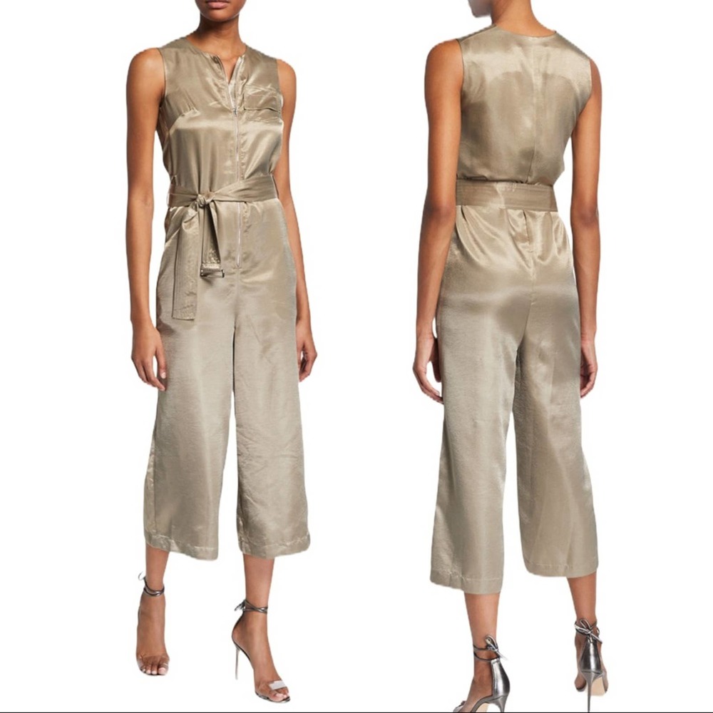 Caara gold satin‎ shimmery jumpsuit size large NWT